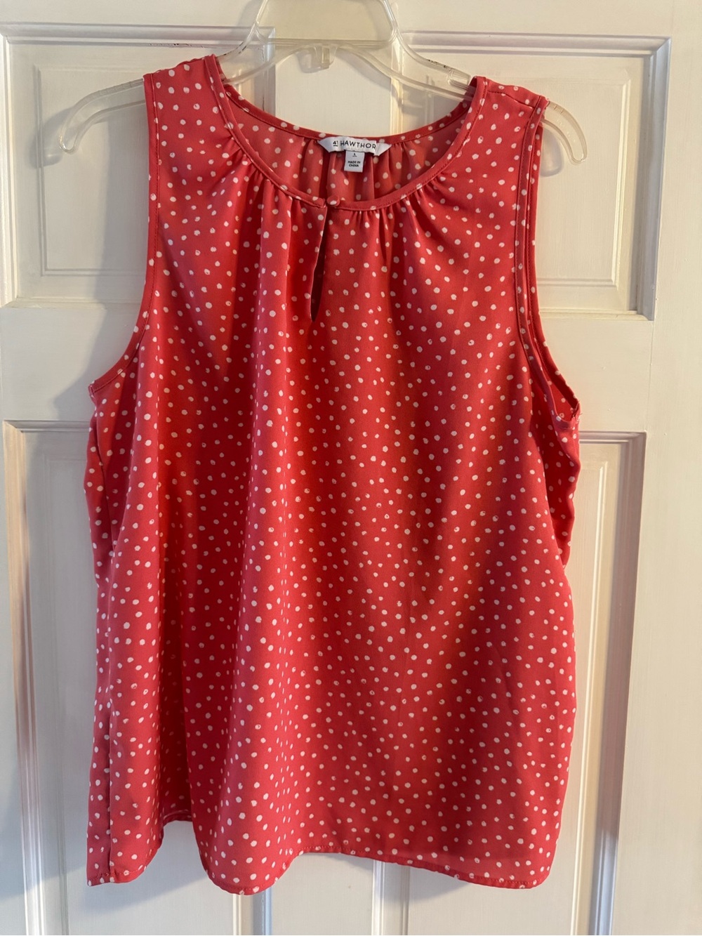 41 Hawthorn Coral Pink Polka Dot Keyhole Blouse
